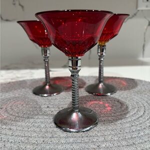 Vintage paden city wine glasses.  Ruby red with chrome stems 1920’s
